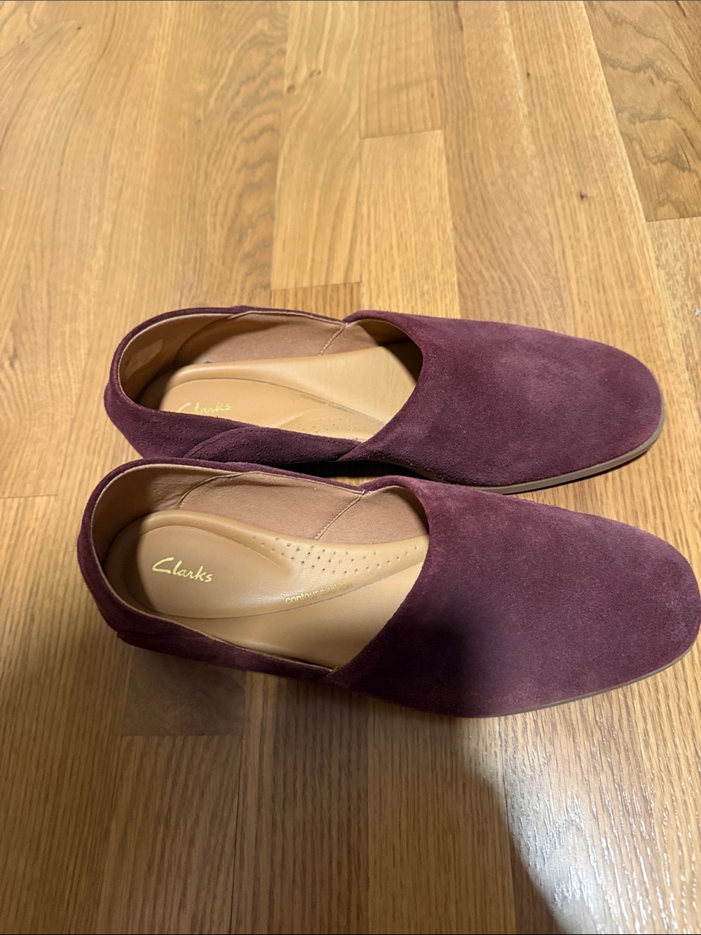 Clarks Women's Burgundy Suede Slip-On Loafers